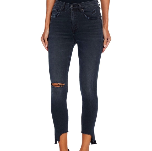 rag & bone High Rise Ankle Skinny Distress Raw-cut Jeans Black Steel Siz… - Picture 4 of 5